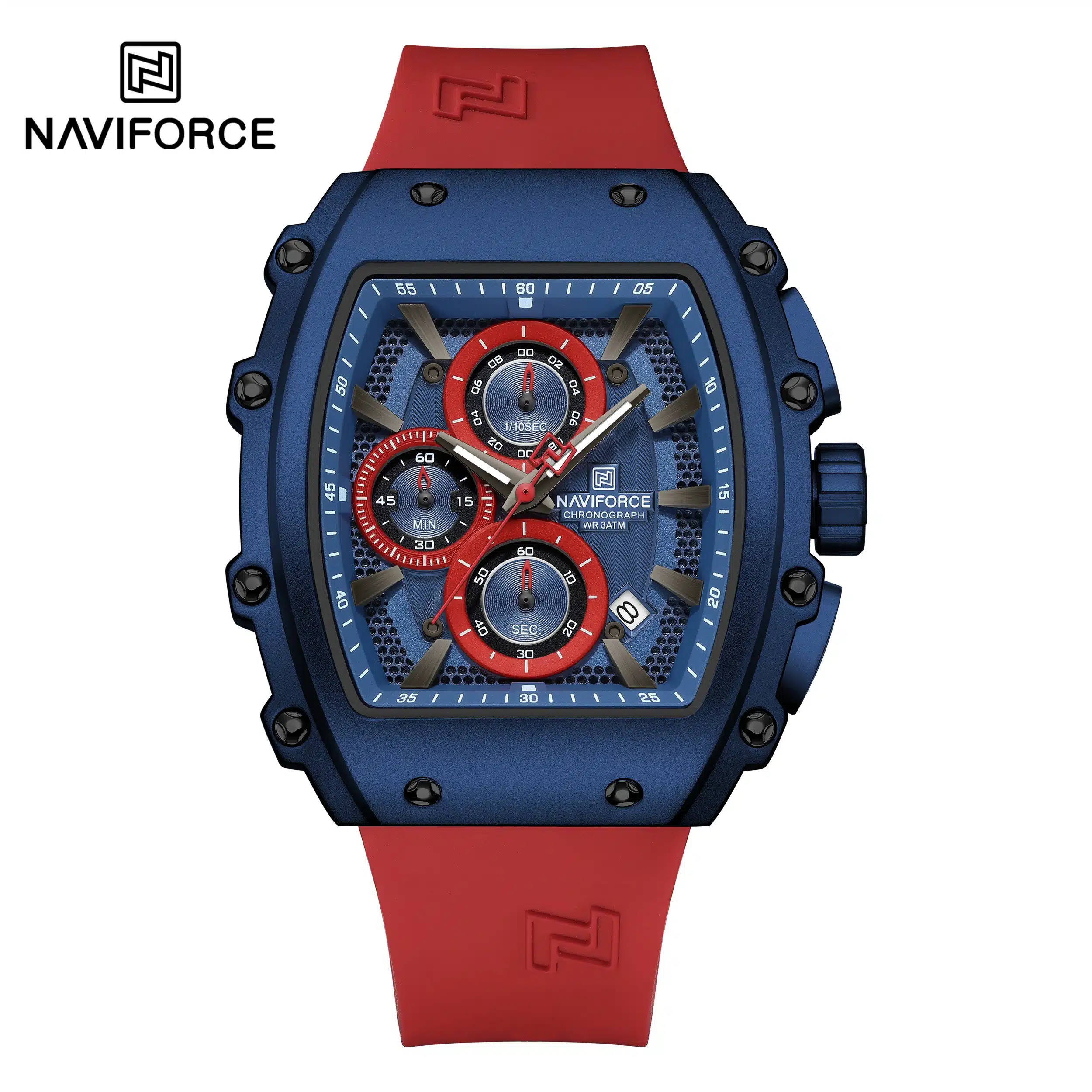 NAVIFORCE NF8070 Men’s Quartz Chronograph Barrel-Shaped Watch 43mm Fumed Silica Strap