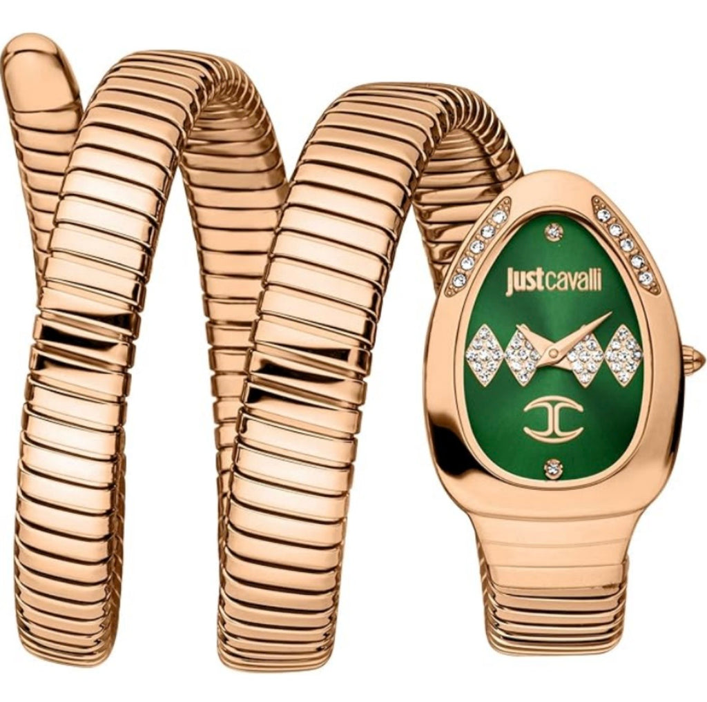 Just Cavalli Women’s Quartz Rose Gold Stainless Steel Green Dial Snake Watch 22mm JC1L230M0055