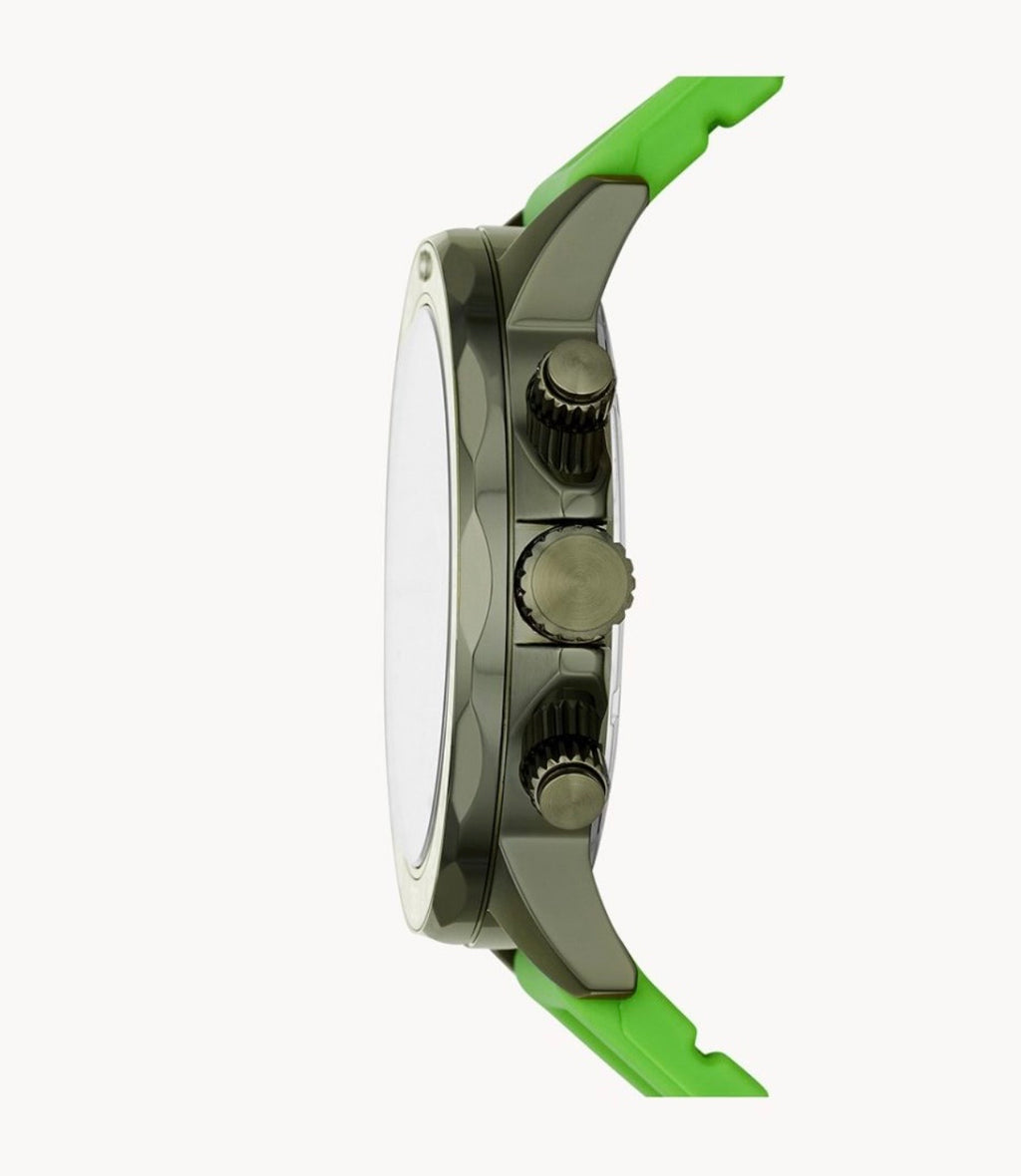 Fossil BQ2501 Men’s Quartz Green Dial Watch with Green Silicone Strap – 45mm