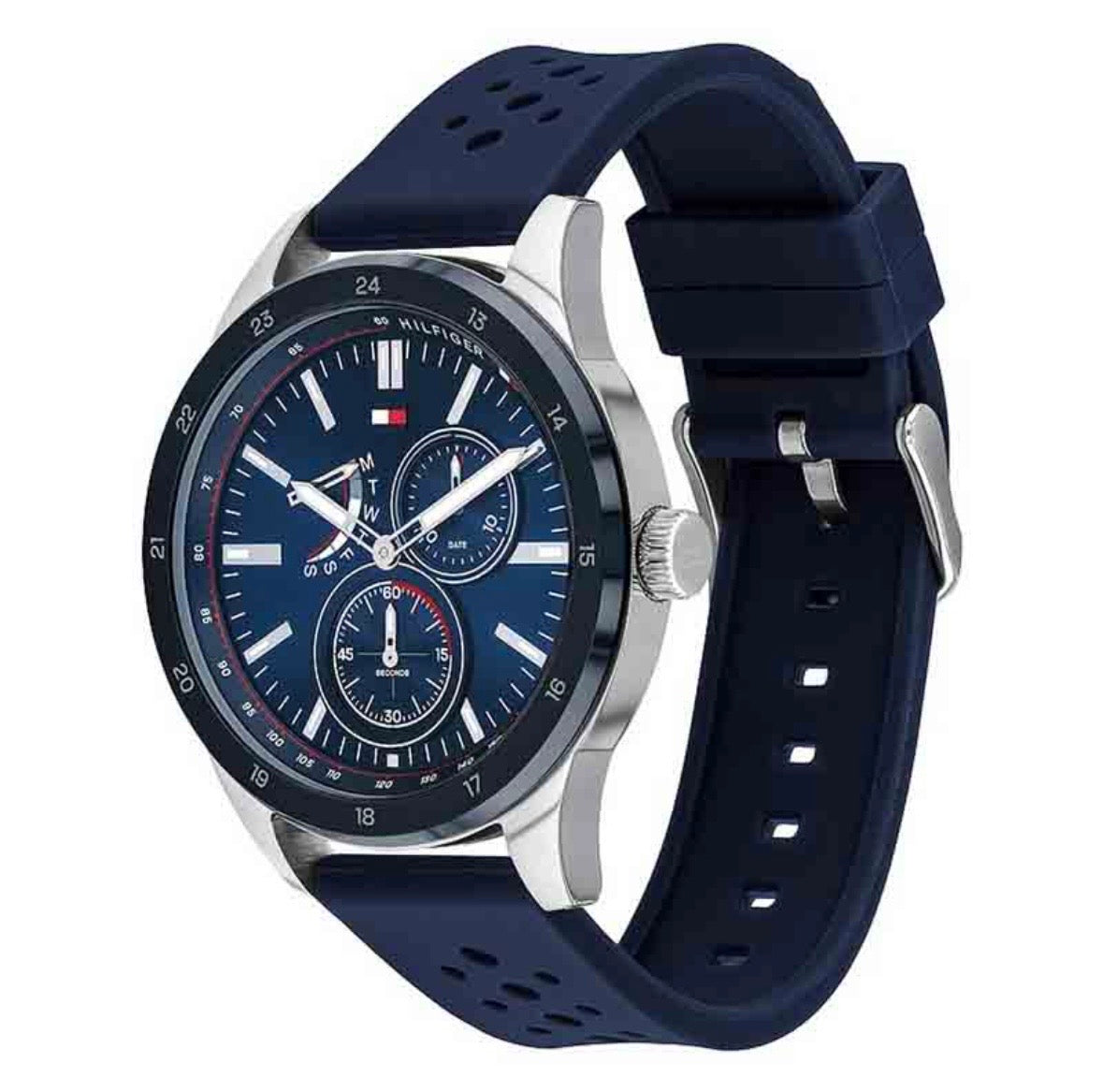 Tommy Hilfiger 1791635 Men’s Quartz Blue Dial Watch with Blue Silicone Strap – 44mm