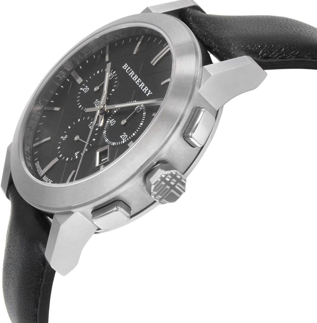 Burberry Men’s Swiss Made Chronograph Black Dial Leather Strap 42mm Watch BU9356