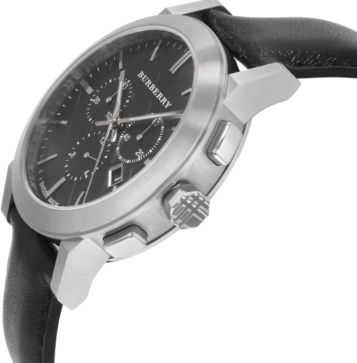 Burberry Men’s Swiss Made Chronograph Black Dial Leather Strap 42mm Watch BU9356
