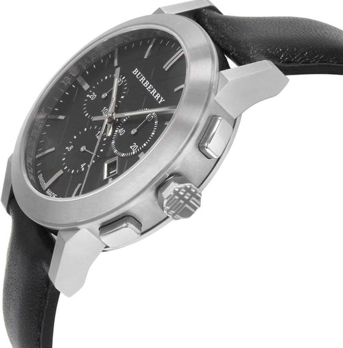 Burberry Men’s Swiss Made Chronograph Black Dial Leather Strap 42mm Watch BU9356
