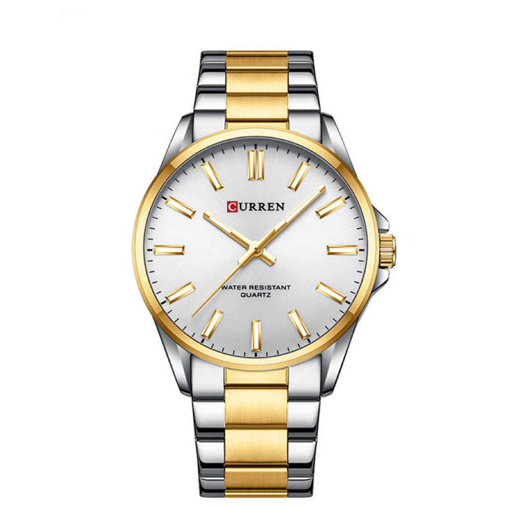 CURREN 9090 Men’s Quartz Two-Tone Gold & Silver Stainless Steel Silver Dial Watch – 30M Water Resistant
