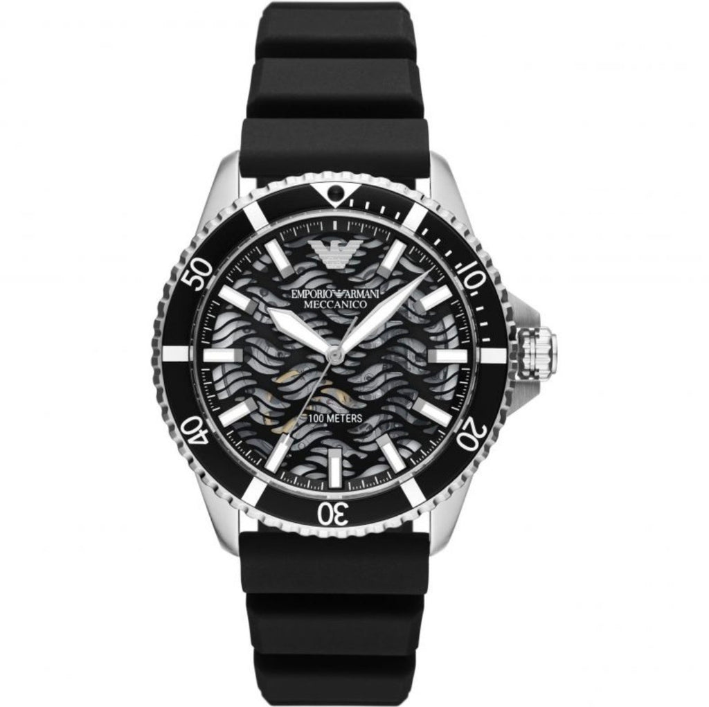 Emporio Armani AR60062 Men’s Automatic Black Dial Watch with Black Silicone Strap – 42mm