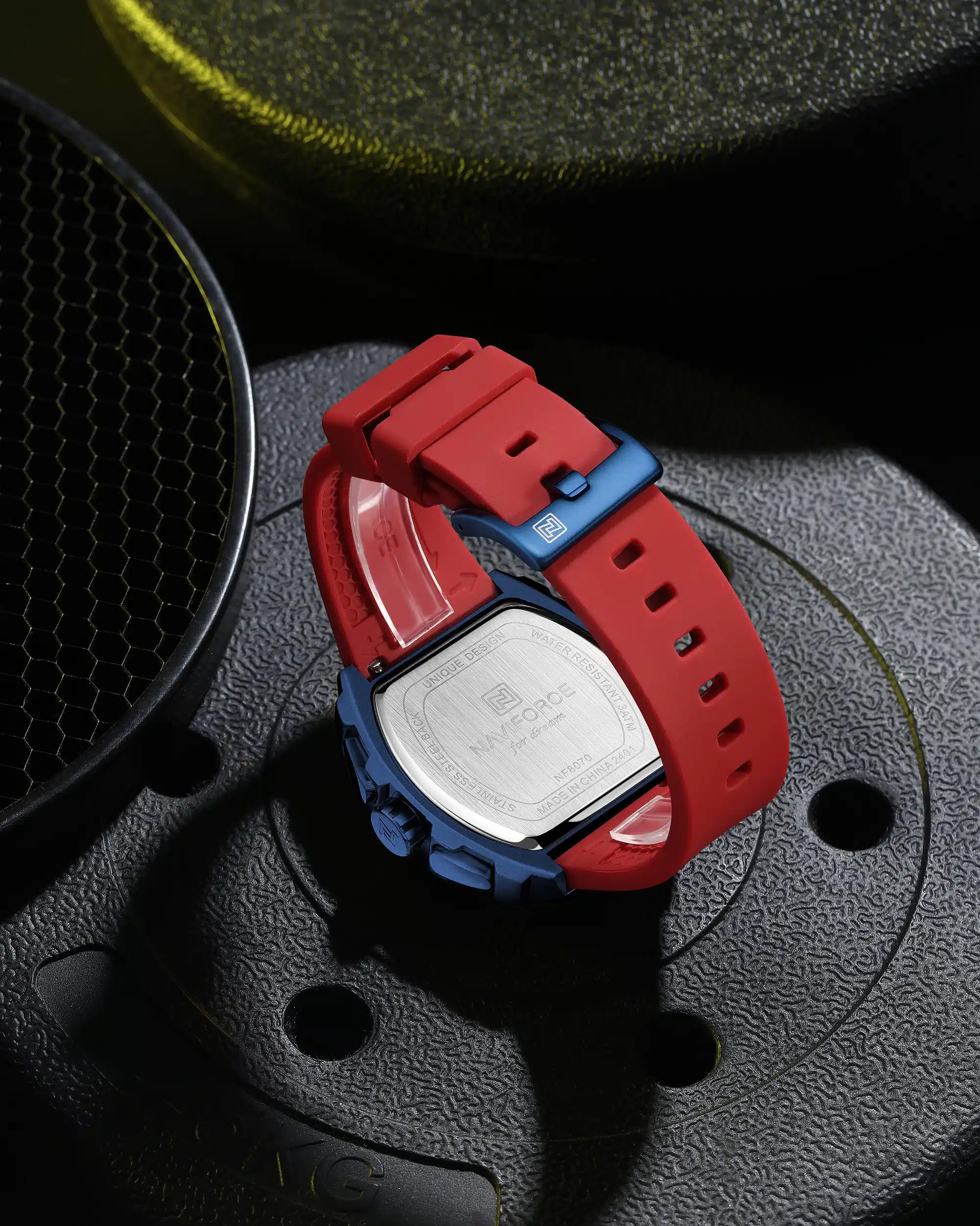NAVIFORCE NF8070 Men’s Quartz Chronograph Barrel-Shaped Watch 43mm Fumed Silica Strap