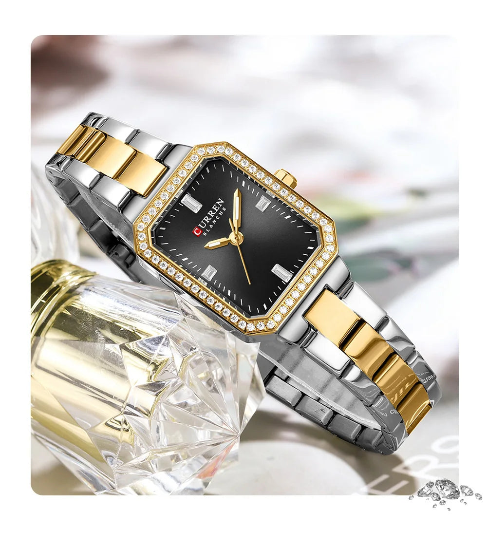 CURREN 9102 Blanche Women's Stainless Steel Watch – Two-Tone Luxury Rectangular Quartz Wristwatch