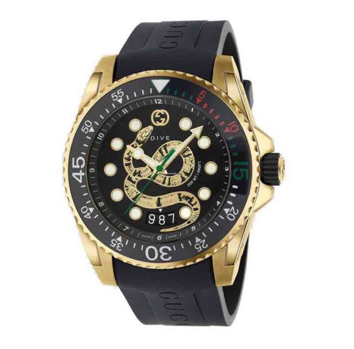 Gucci Men’s Swiss Made Quartz Black Dial Black Silicone Strap 45mm Watch YA136219