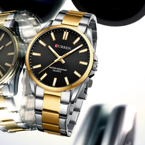 CURREN 9090 Men's Two-Tone Stainless Steel Watch – Black Dial Luxury Edition
