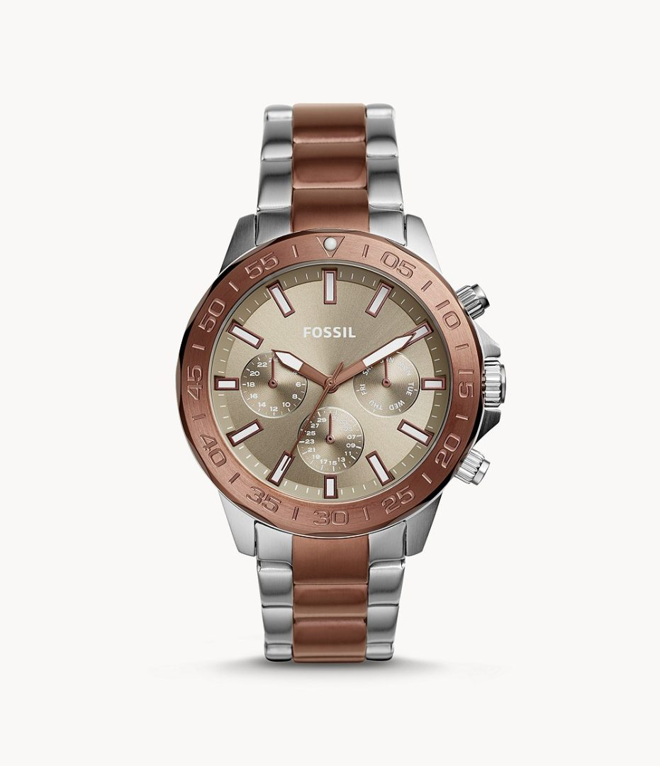 Fossil Men’s Chronograph Brown Dial Two-Tone Stainless Steel 45mm Watch BQ2502
