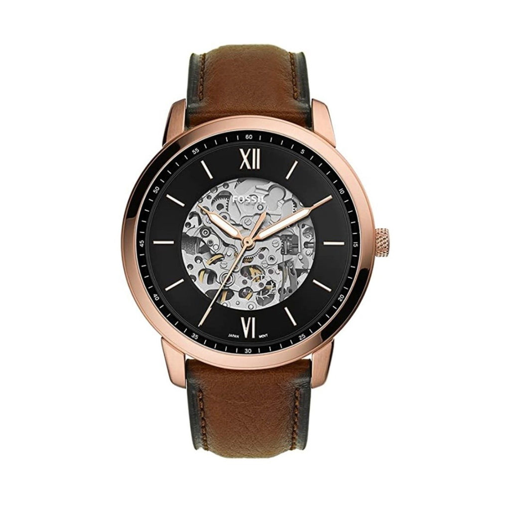 Fossil ME3195 Men’s Automatic Skeleton Dial Watch with Brown Leather Strap – 44mm