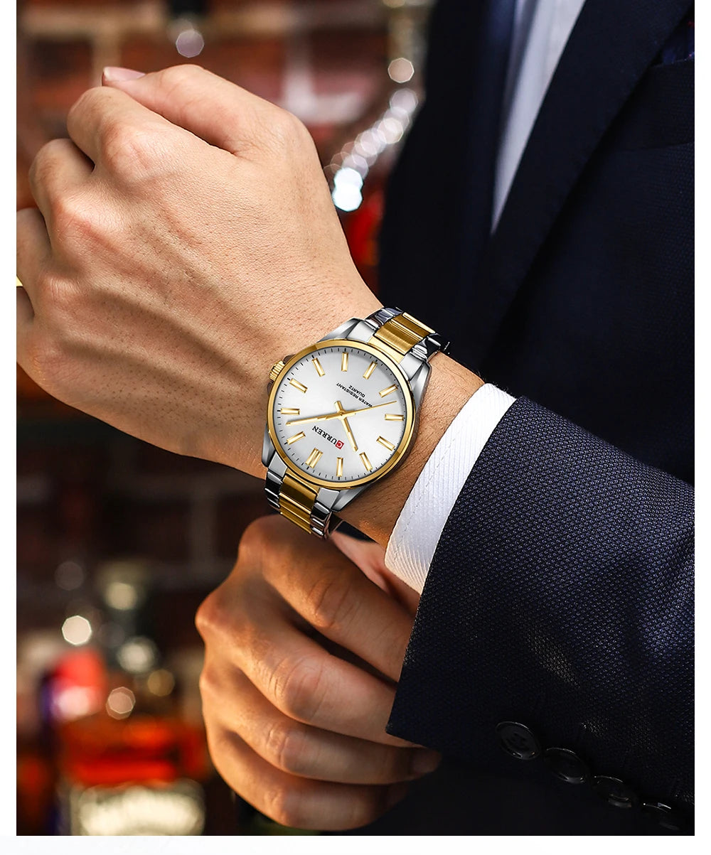 CURREN 9090 Men’s Quartz Two-Tone Gold & Silver Stainless Steel Silver Dial Watch – 30M Water Resistant
