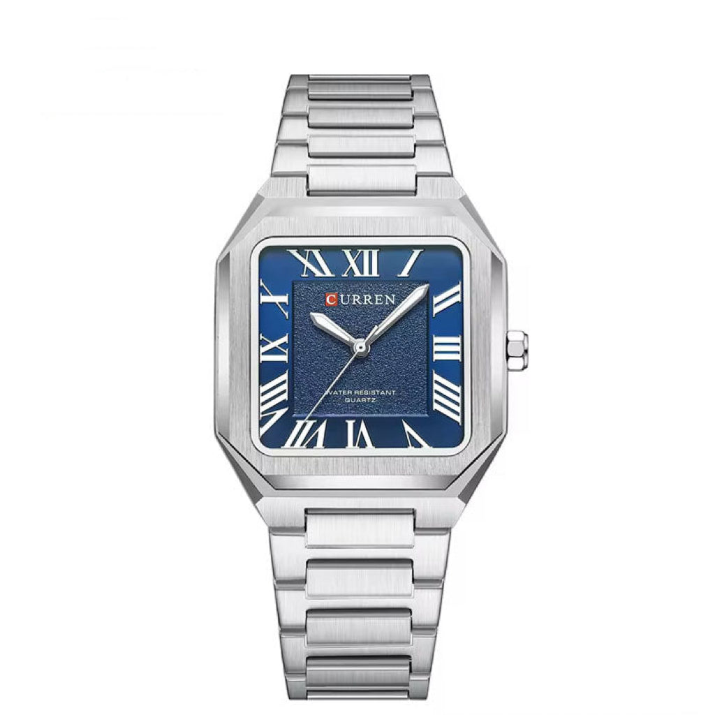 CURREN 8482 Men's Classic Square Watch – Stainless Steel with Blue Roman Numeral Dial