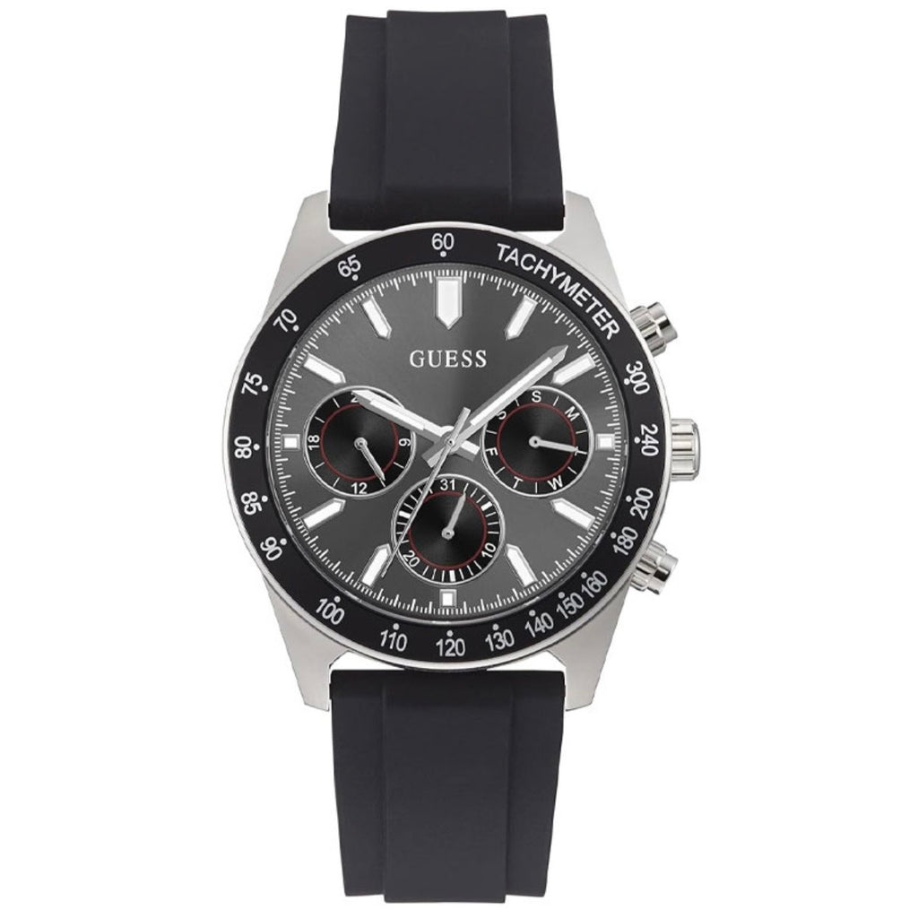 Guess GW0332G1 Men’s Quartz Black Dial Watch with Black Silicone Strap – 42mm