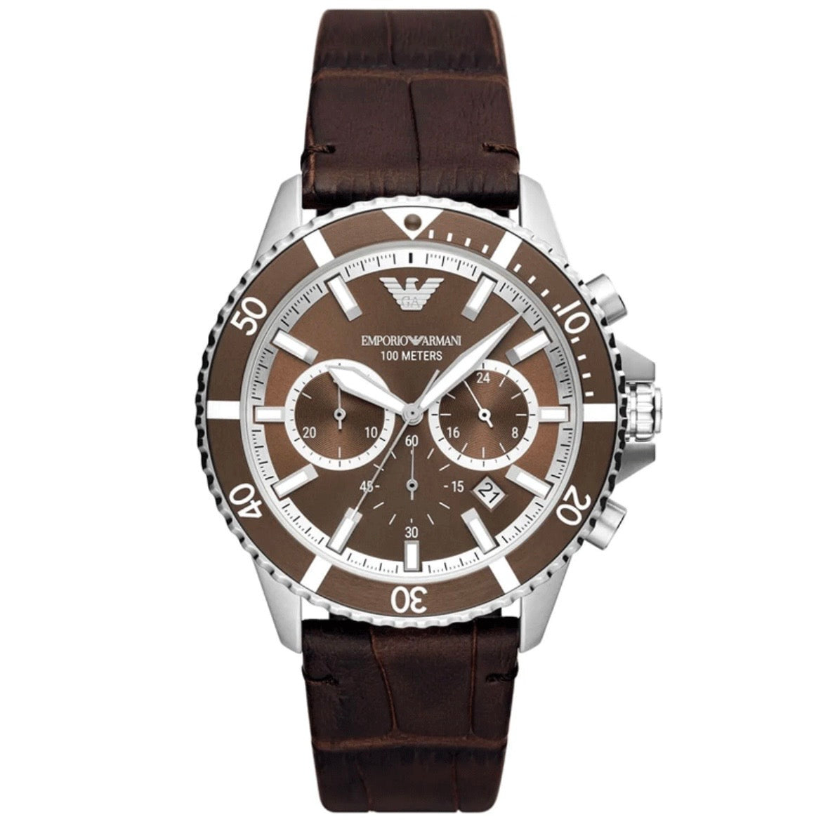 Emporio Armani AR11486 Men’s Quartz Brown Dial Watch with Leather Strap – 43mm