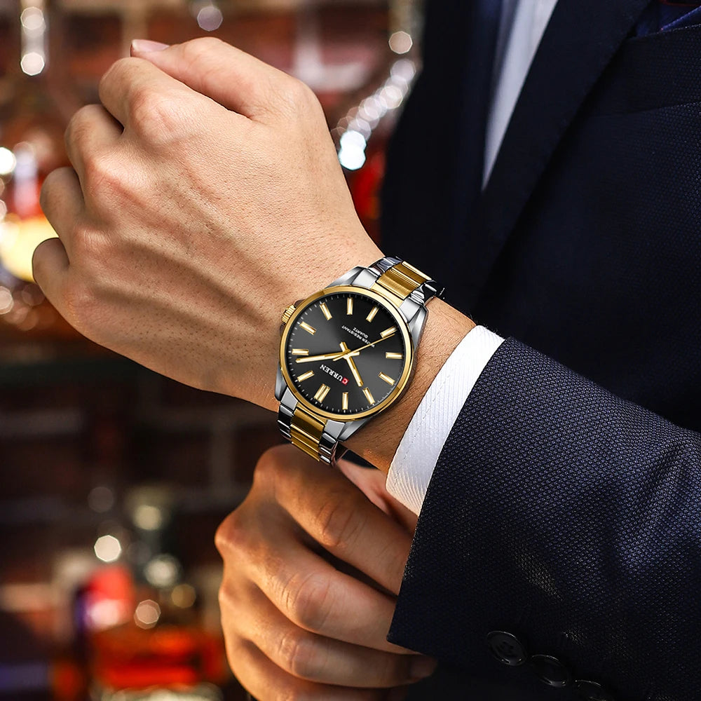 CURREN 9090 Men's Two-Tone Stainless Steel Watch – Black Dial Luxury Edition