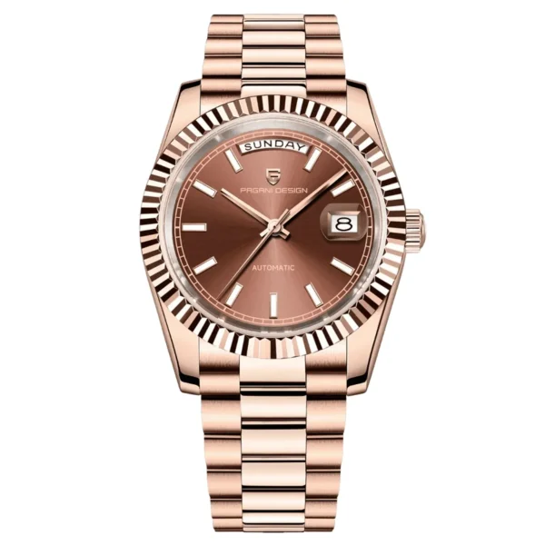 Pagani Design PD-1752-14 Men’s Automatic Rose Gold Stainless Steel Brown Dial Watch – Sapphire Crystal, 100M Water Resistant