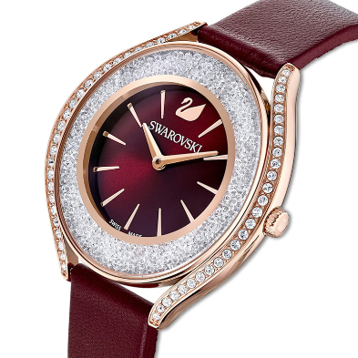 Swarovski Women’s Swiss Made Quartz Red Dial Red Leather Strap 35mm Watch 5558637