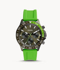 Fossil BQ2501 Men’s Quartz Green Dial Watch with Green Silicone Strap – 45mm