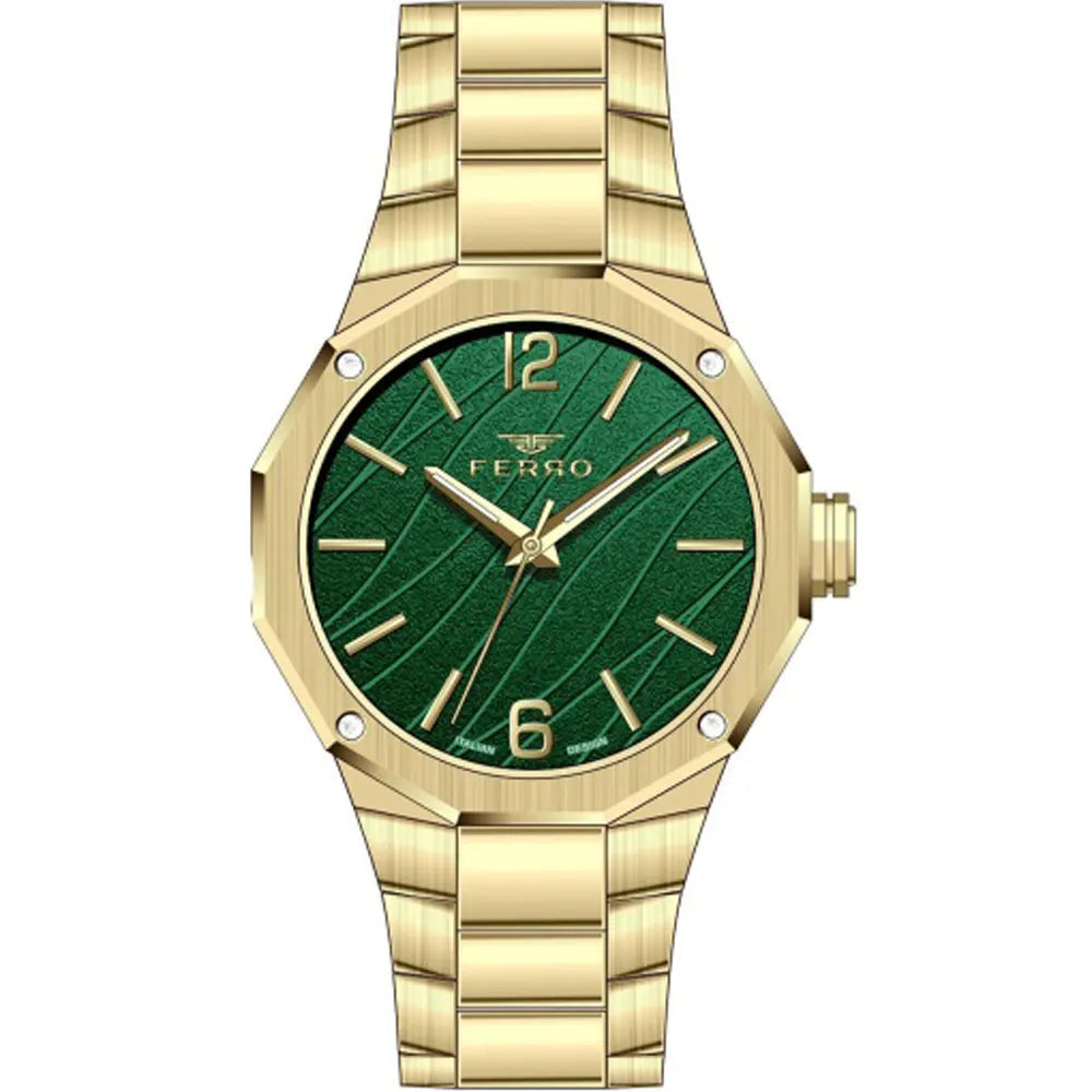 Ferro FL43018A-B8 Luxury Gold Metal Band Women's Watch — Green Dial (30 mm)