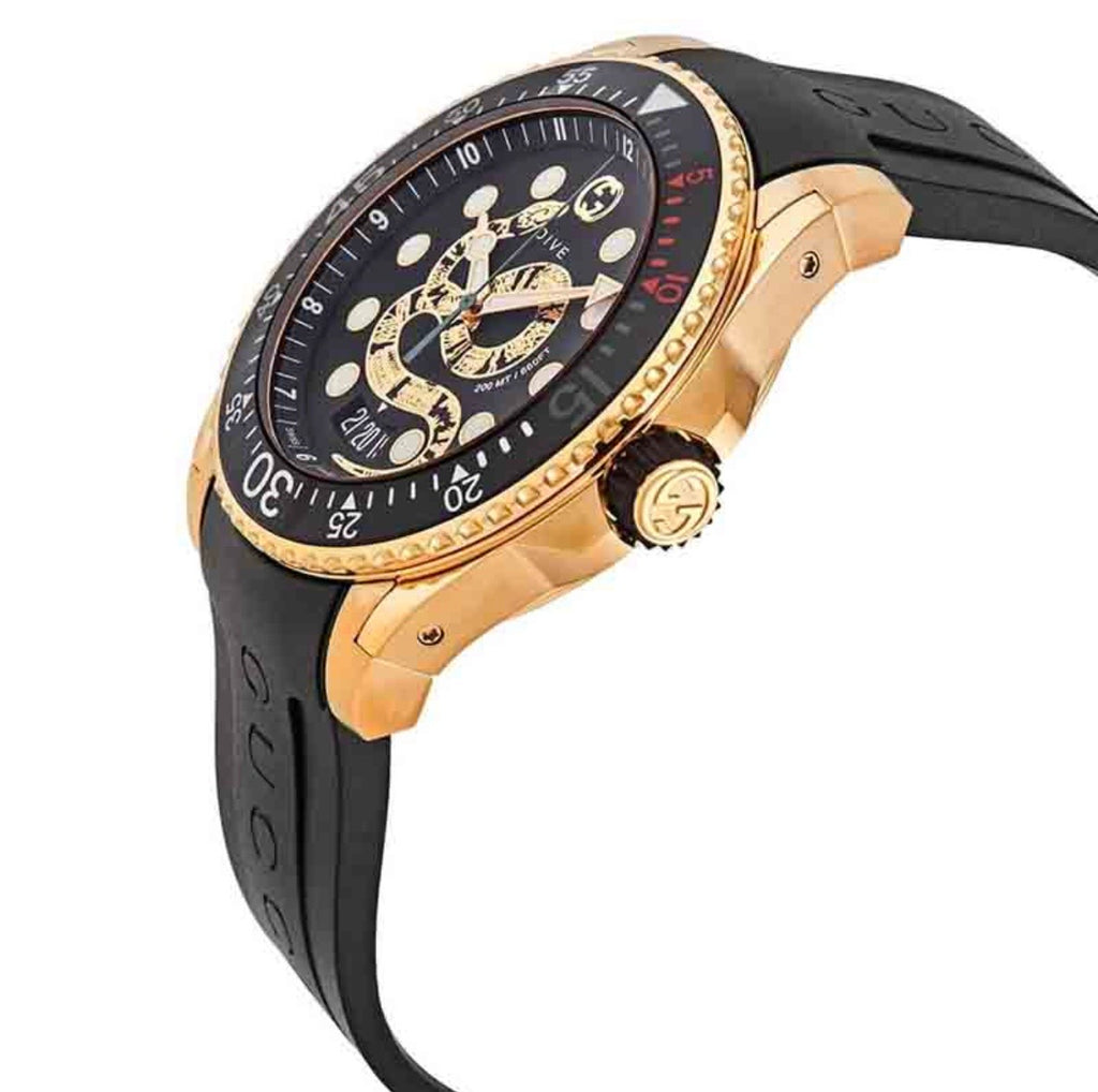 Gucci Men’s Swiss Made Quartz Black Dial Black Silicone Strap 45mm Watch YA136219