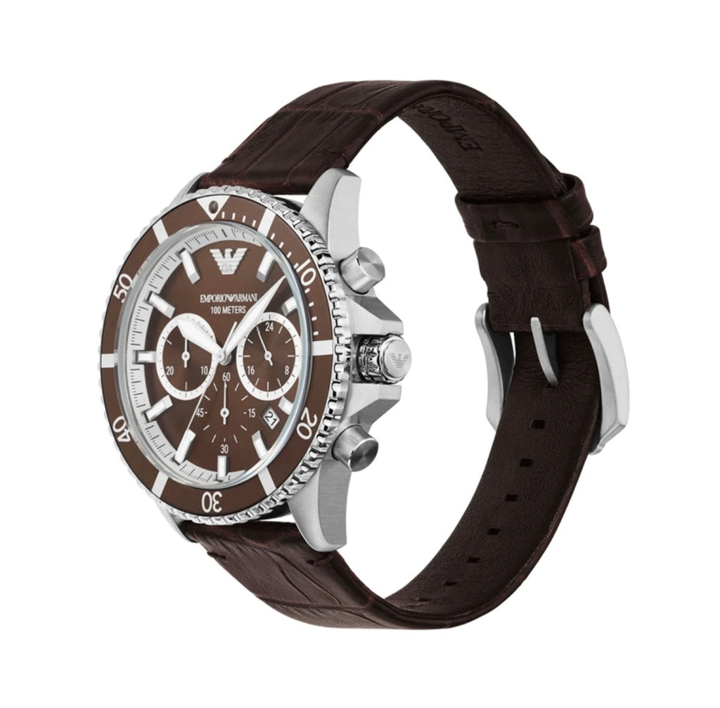 Emporio Armani AR11486 Men’s Quartz Brown Dial Watch with Leather Strap – 43mm