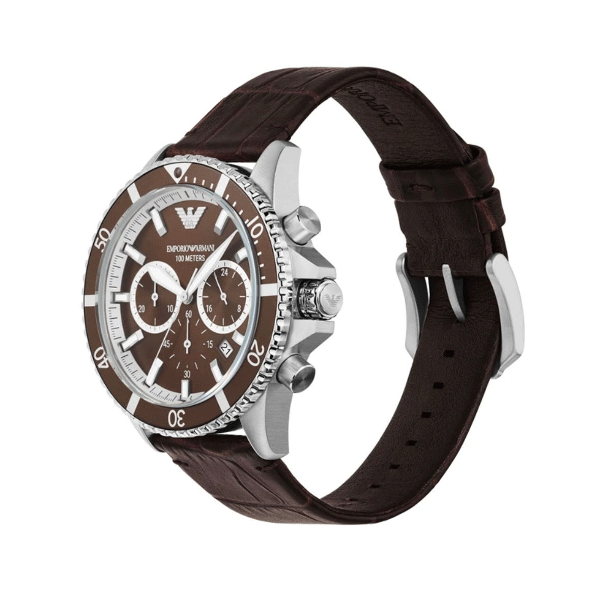 Emporio Armani AR11486 Men’s Quartz Brown Dial Watch with Leather Strap – 43mm