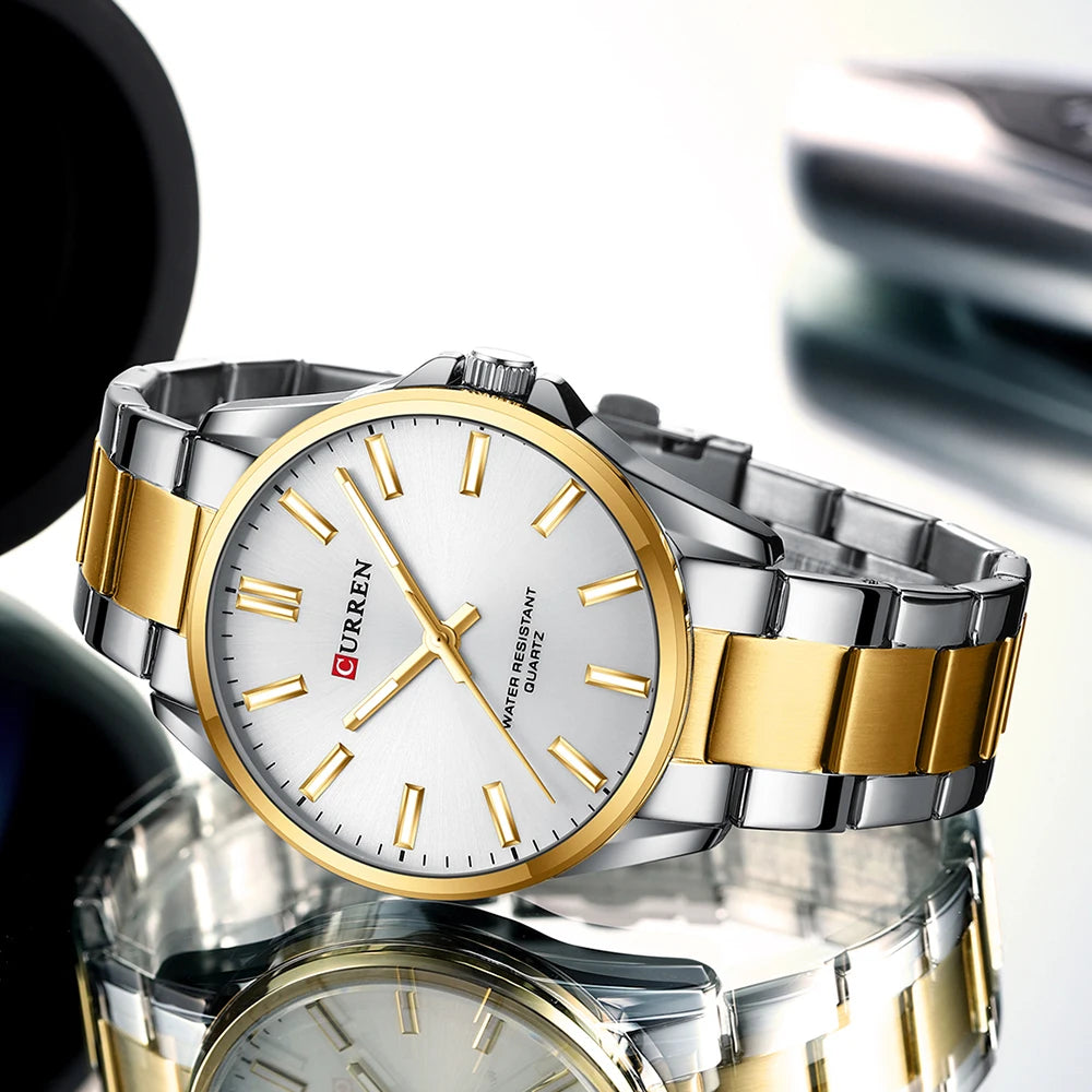 CURREN 9090 Men’s Quartz Two-Tone Gold & Silver Stainless Steel Silver Dial Watch – 30M Water Resistant