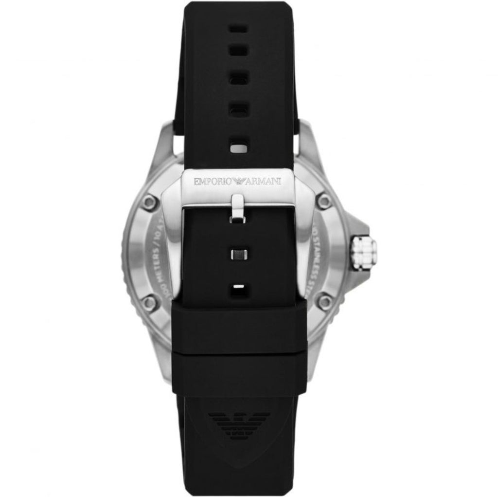 Emporio Armani AR60062 Men’s Automatic Black Dial Watch with Black Silicone Strap – 42mm