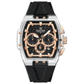 NAVIFORCE 6113 Men's Sports Watch | Transparent Chronograph Waterproof Quartz Luxury Watch with Black Silicone Strap - Rose Gold & Black Dial