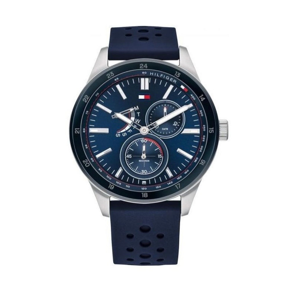 Tommy Hilfiger 1791635 Men’s Quartz Blue Dial Watch with Blue Silicone Strap – 44mm