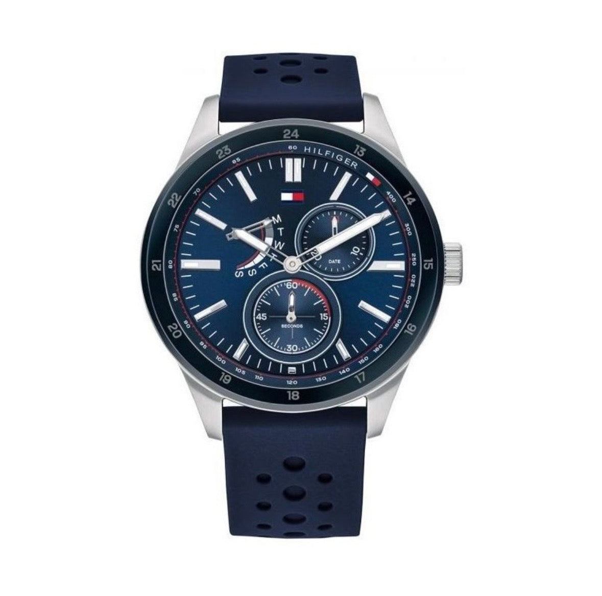Tommy Hilfiger 1791635 Men’s Quartz Blue Dial Watch with Blue Silicone Strap – 44mm