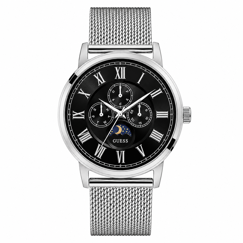 Guess Men’s Quartz Silver Stainless Steel Black Dial 44mm Watch W0871G1