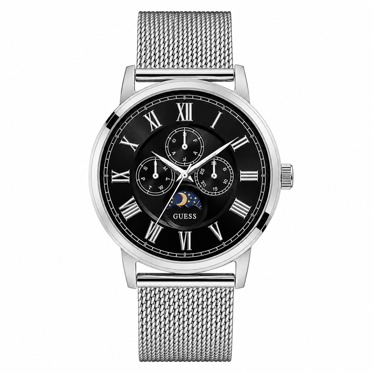 Guess Men’s Quartz Silver Stainless Steel Black Dial 44mm Watch W0871G1