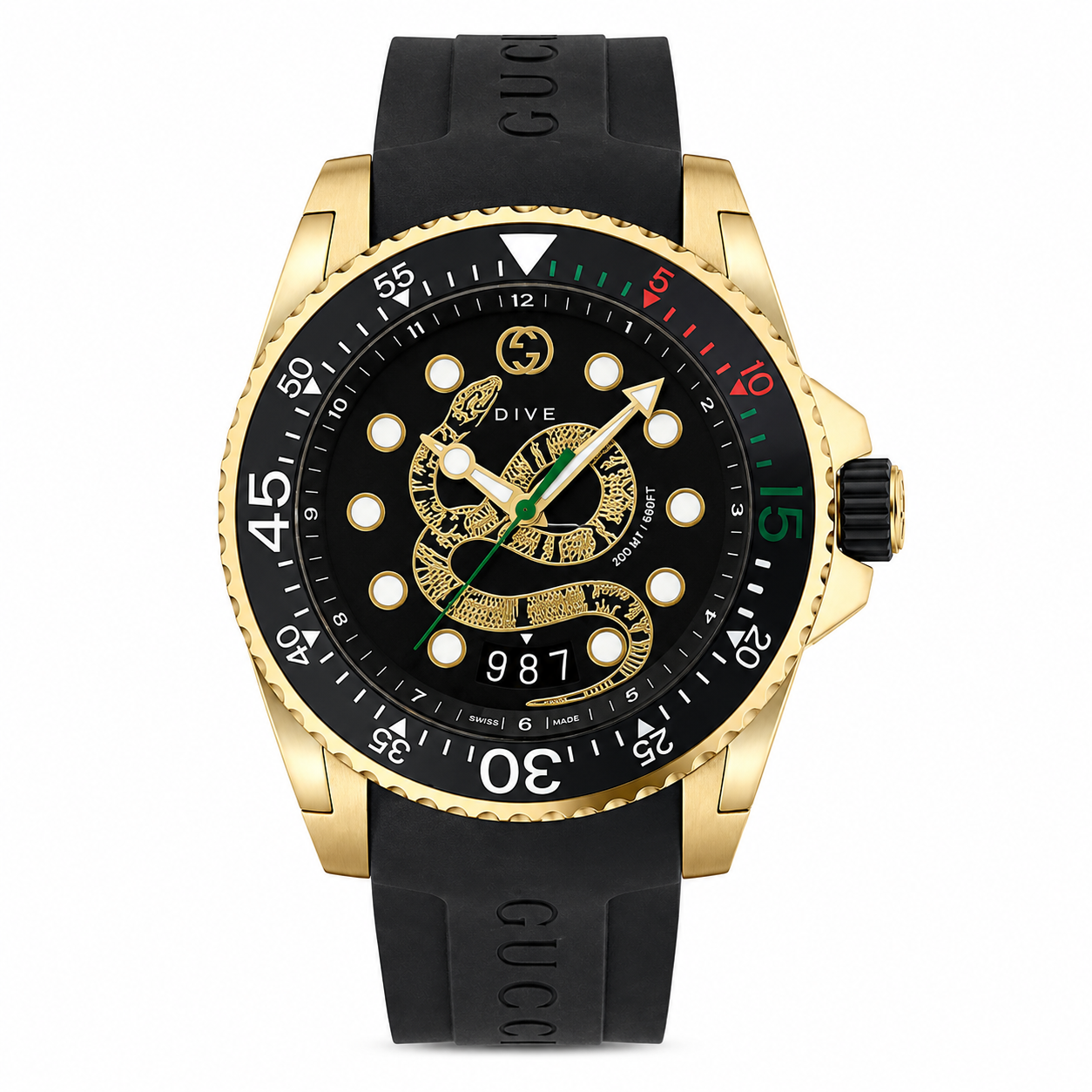 Gucci Men’s Swiss Made Quartz Black Dial Black Silicone Strap 45mm Watch YA136219