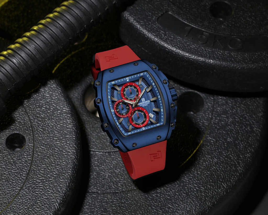 NAVIFORCE NF8070 Men’s Quartz Chronograph Barrel-Shaped Watch 43mm Fumed Silica Strap