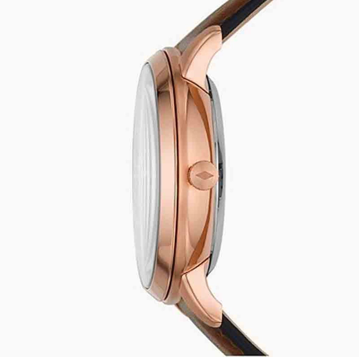 Fossil ME3195 Men’s Automatic Skeleton Dial Watch with Brown Leather Strap – 44mm