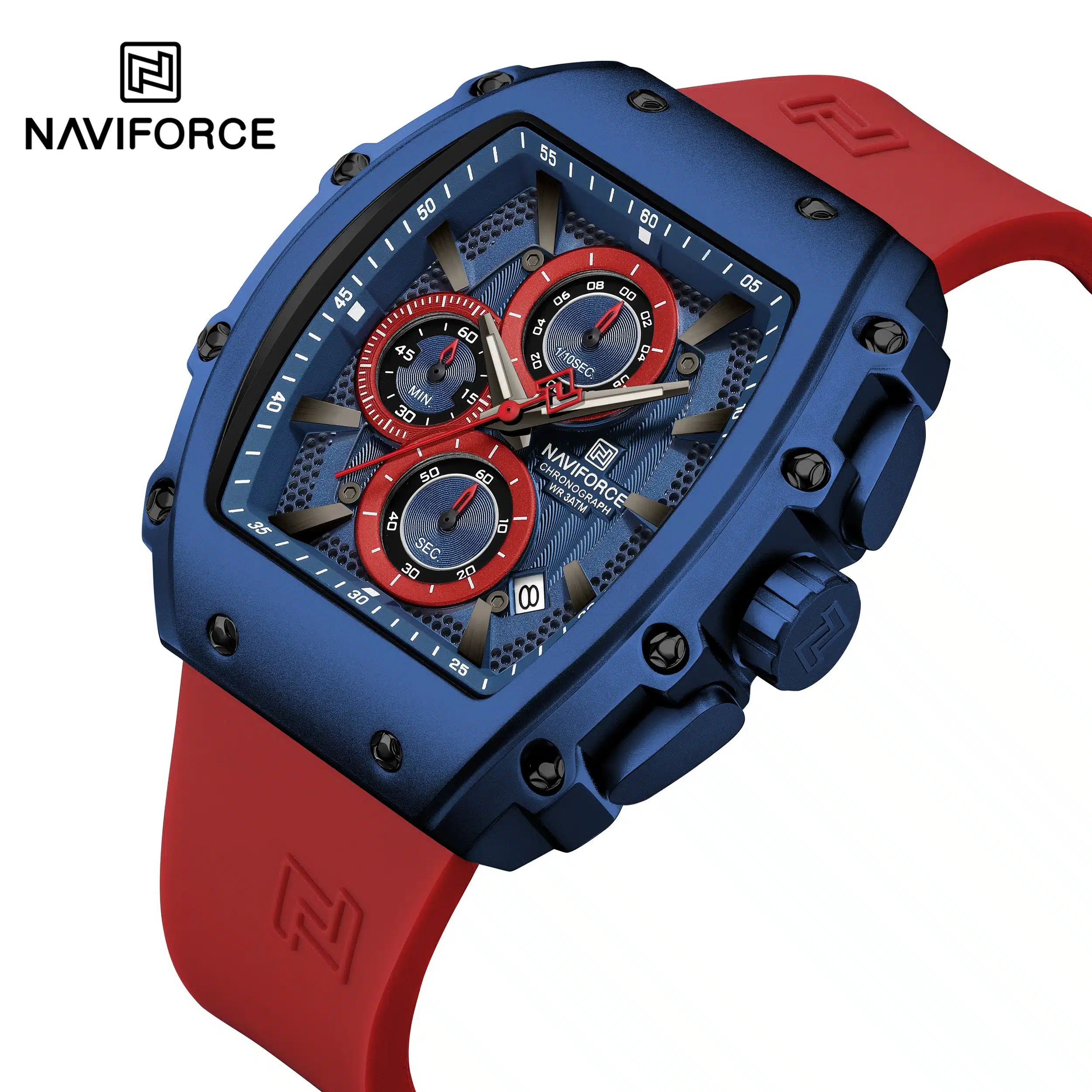 NAVIFORCE NF8070 Men’s Quartz Chronograph Barrel-Shaped Watch 43mm Fumed Silica Strap