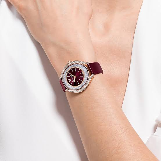 Swarovski Women’s Swiss Made Quartz Red Dial Red Leather Strap 35mm Watch 5558637
