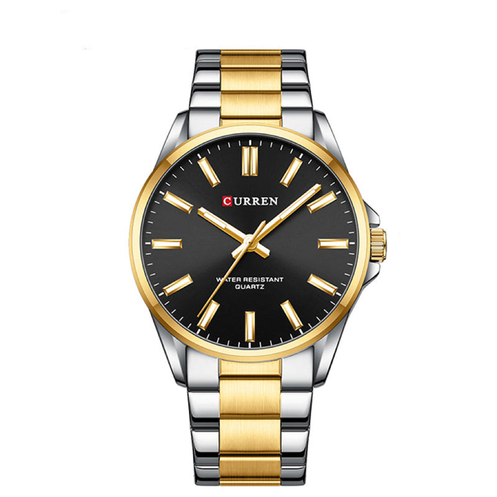 CURREN 9090 Men's Two-Tone Stainless Steel Watch – Black Dial Luxury Edition