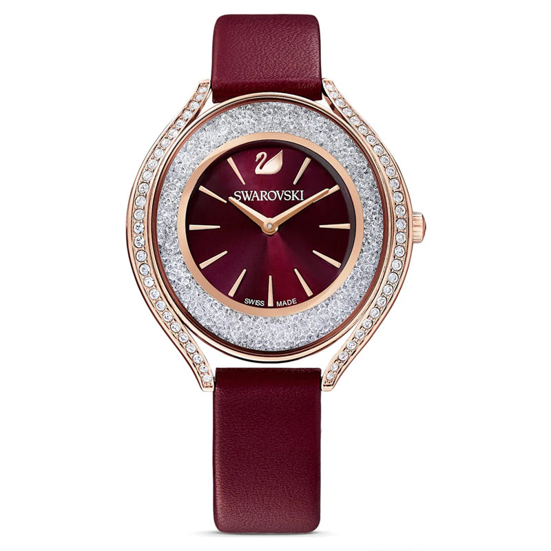 Swarovski Women’s Swiss Made Quartz Red Dial Red Leather Strap 35mm Watch 5558637