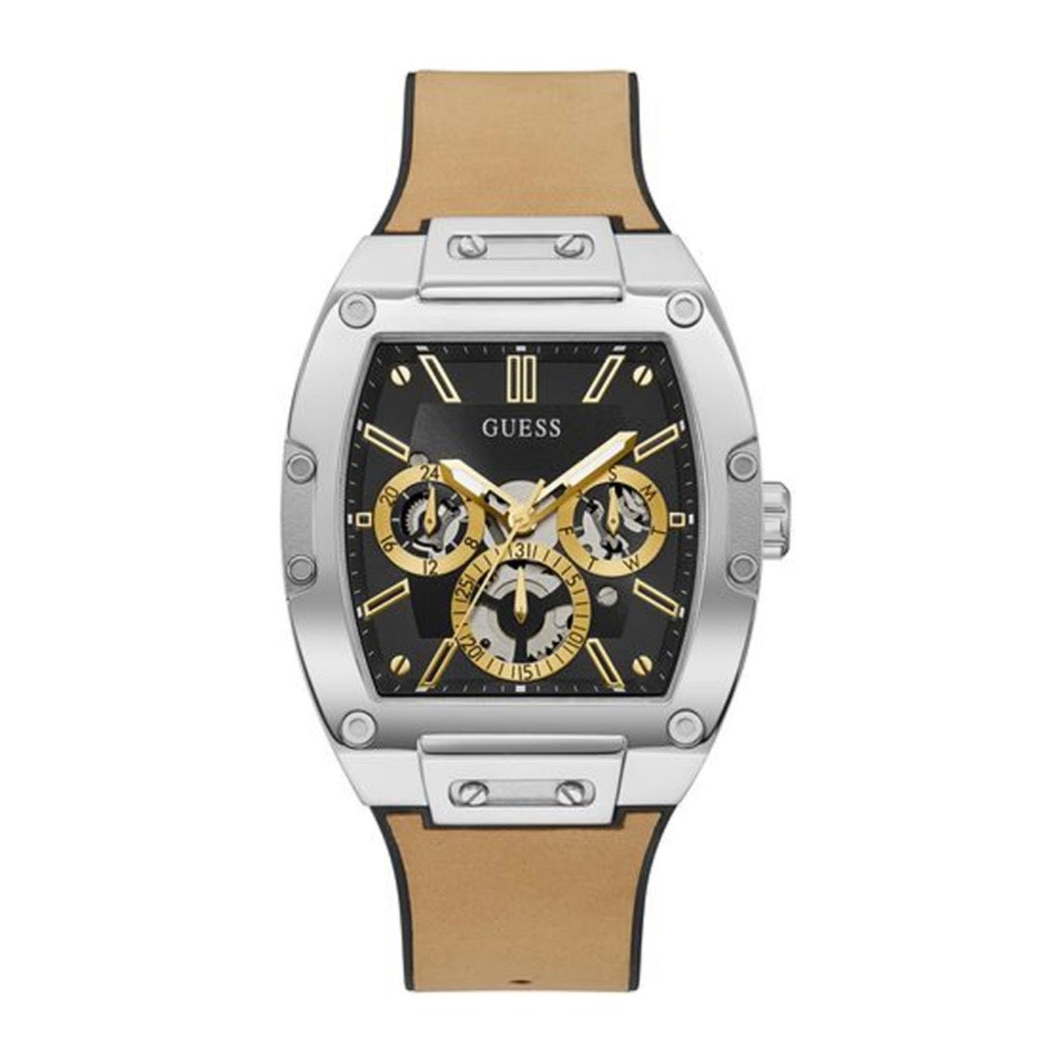Guess GW0202G1 Men’s Quartz Black Dial Watch with Silicone & Leather Strap – 43mm