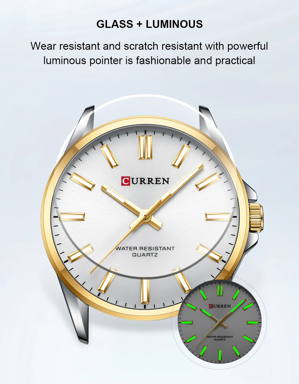 CURREN 9090 Men’s Quartz Two-Tone Gold & Silver Stainless Steel Silver Dial Watch – 30M Water Resistant