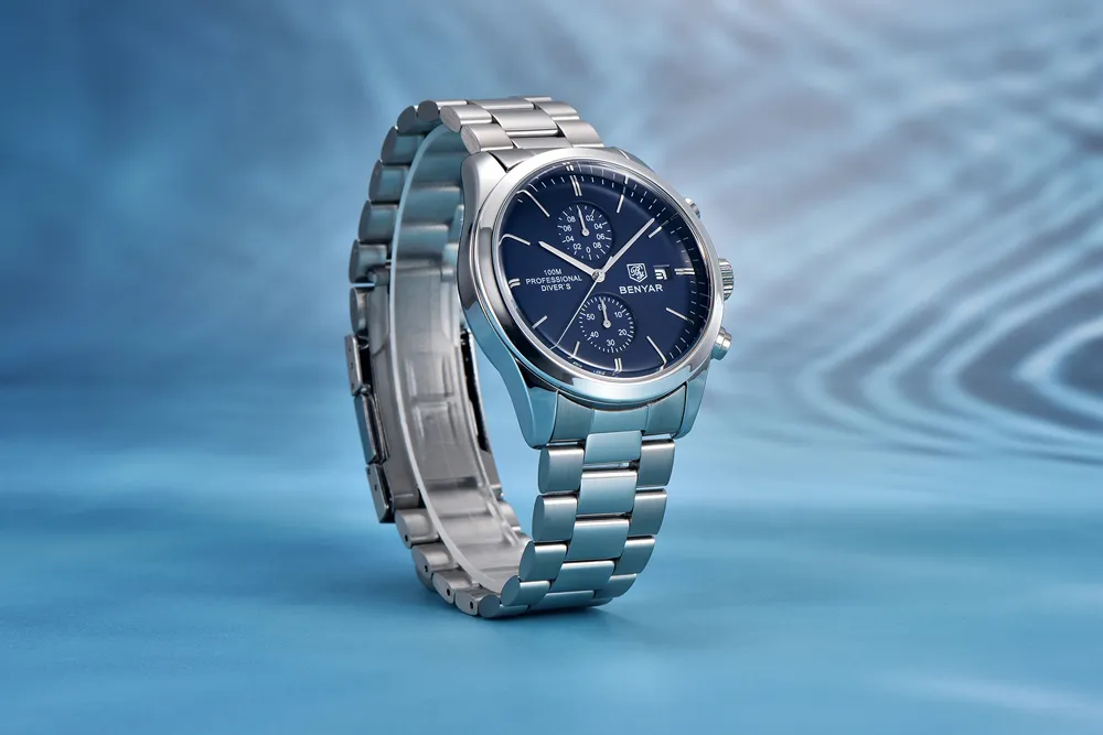 Benyar BY-5187 Professional Diver's Chronograph Men's Watch – Blue Dial & Steel Bracelet