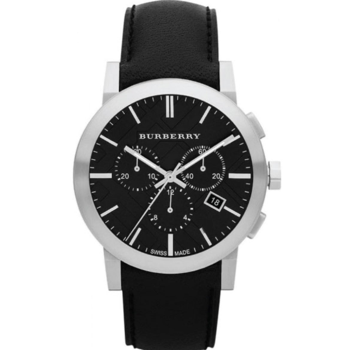 Burberry Men’s Swiss Made Chronograph Black Dial Leather Strap 42mm Watch BU9356
