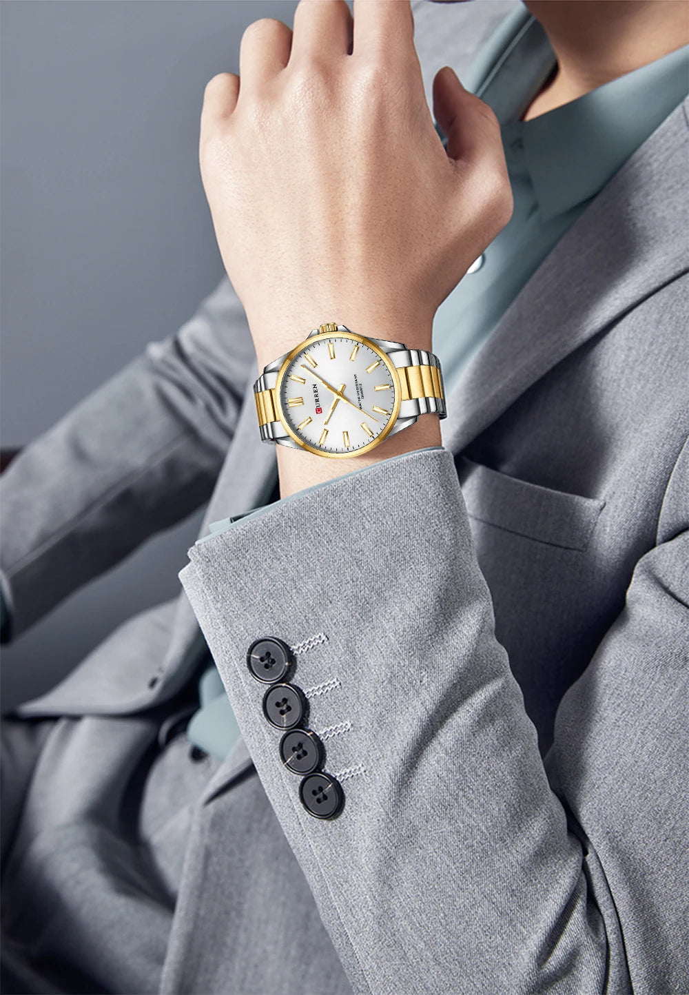 CURREN 9090 Men’s Quartz Two-Tone Gold & Silver Stainless Steel Silver Dial Watch – 30M Water Resistant
