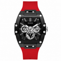 Guess Men’s Quartz Red Silicone Strap Black Dial 43mm Rectangle Watch GW0203G4