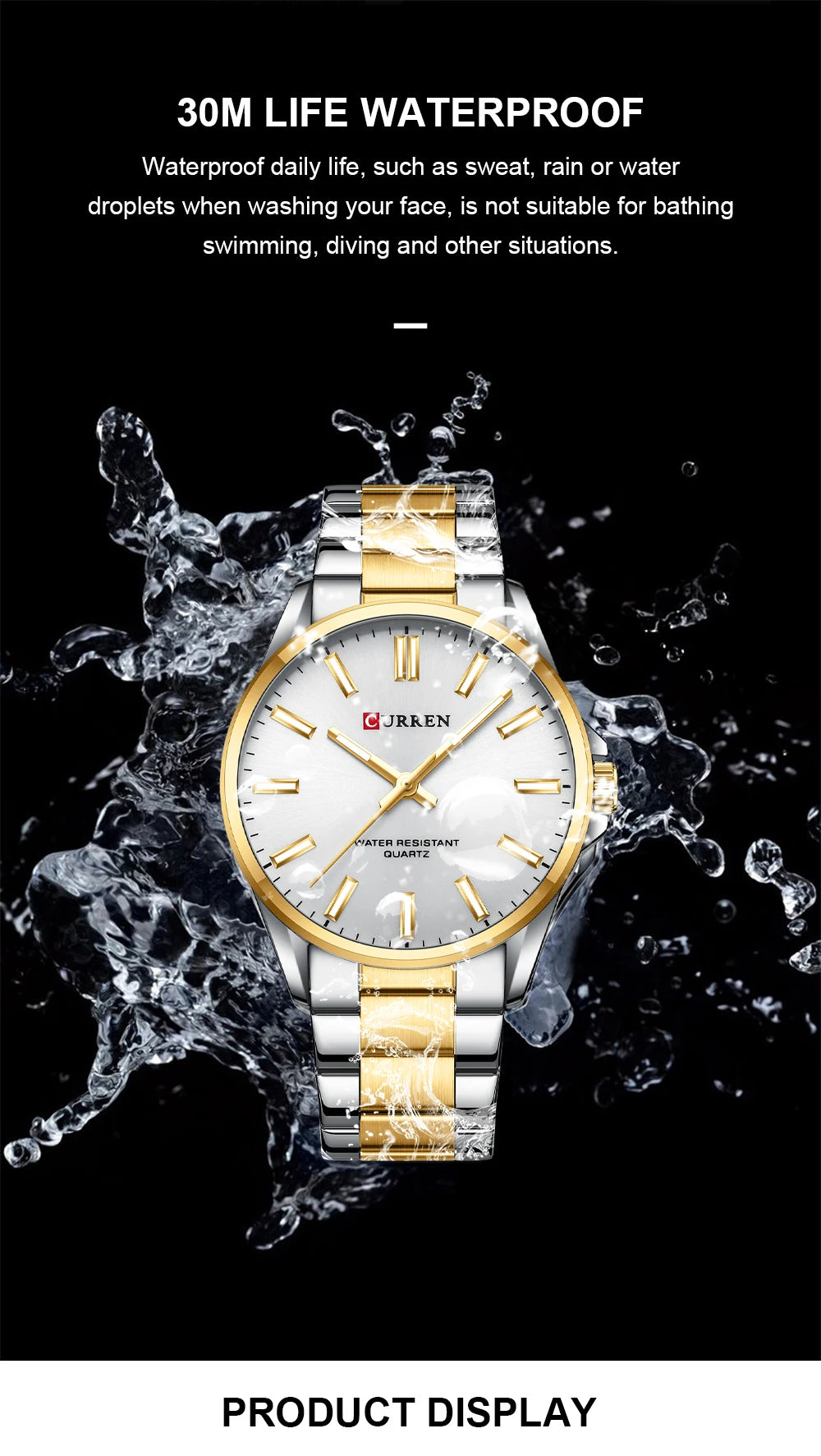 CURREN 9090 Men’s Quartz Two-Tone Gold & Silver Stainless Steel Silver Dial Watch – 30M Water Resistant
