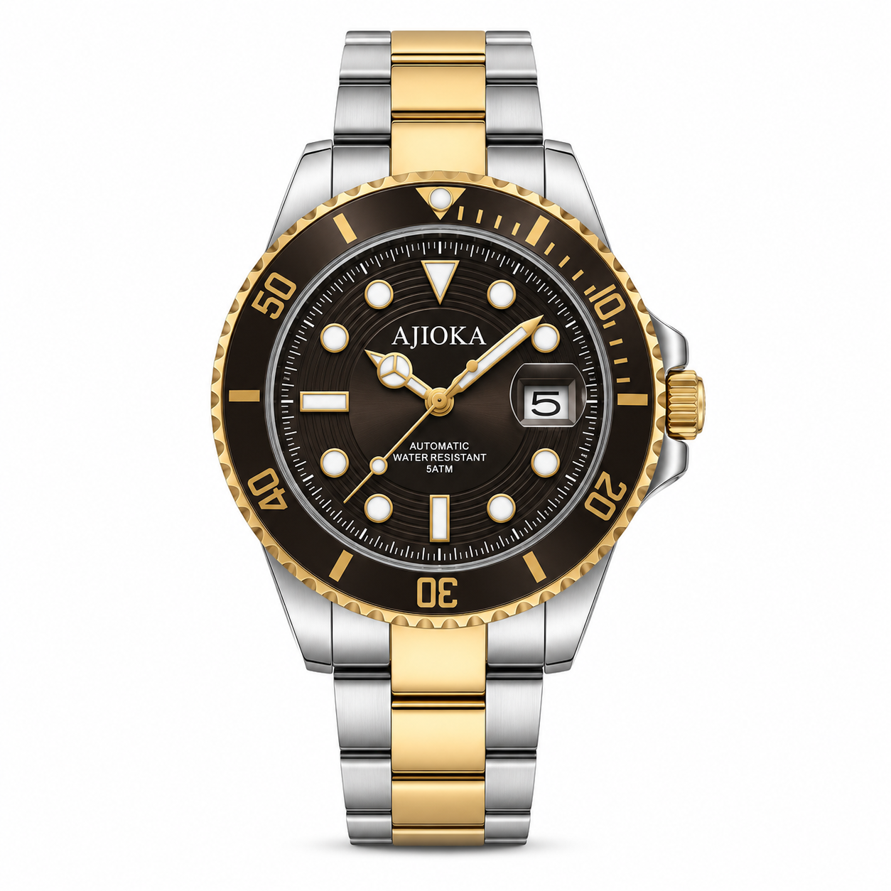 Ajioka Men's Automatic Watch - Two-Tone Stainless Steel (43mm Black Dial)