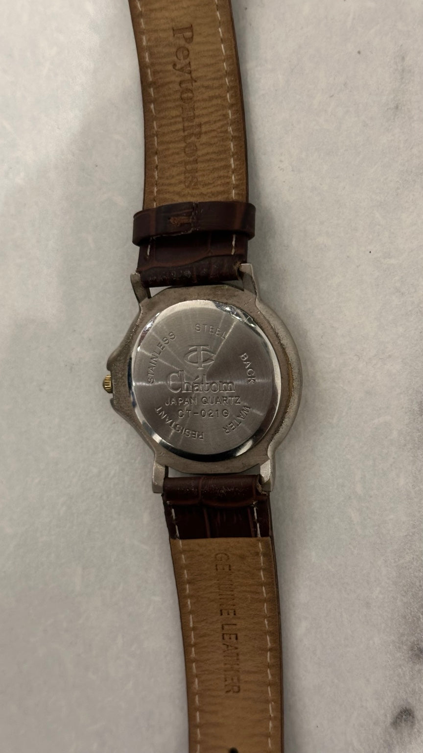 Chàtom CT-021G gold dial front with brown genuine leather strap